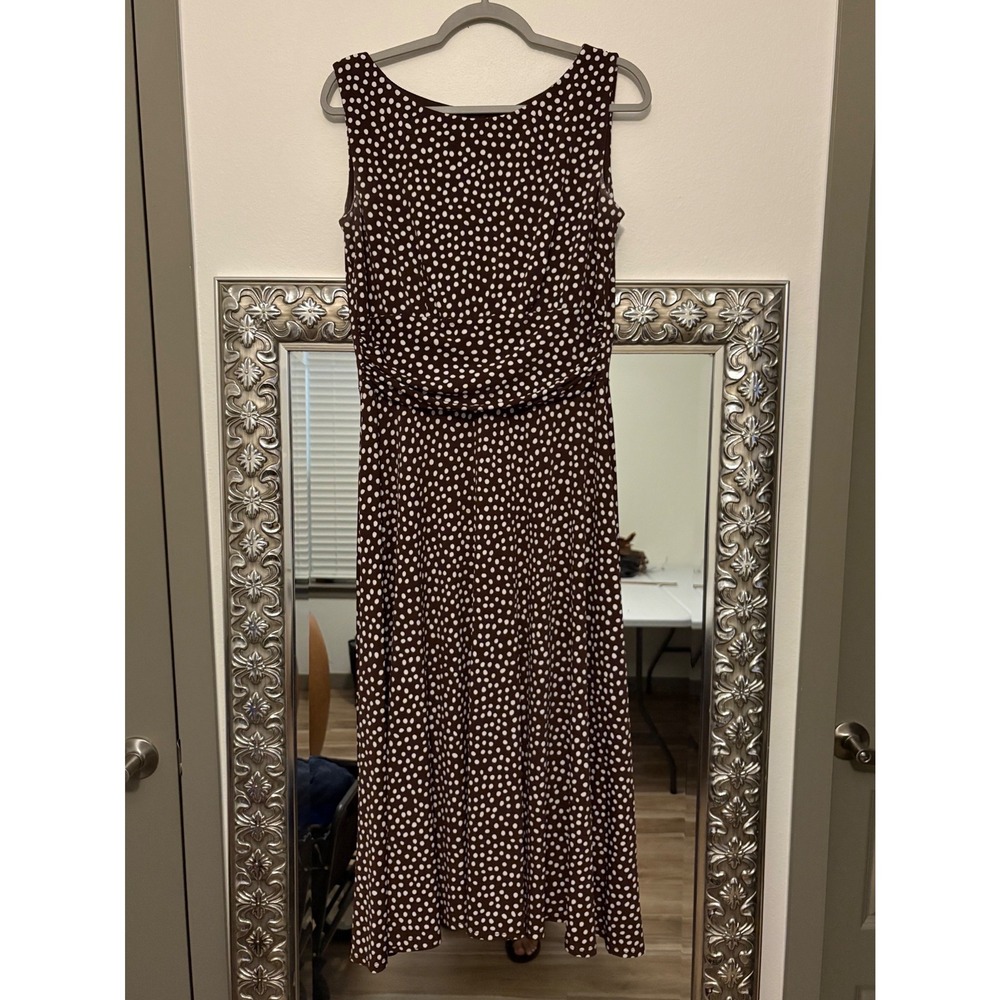 Perceptions New York Brown Polka Dot Sleeveless Midi Dress Retro A-Line 10 C5